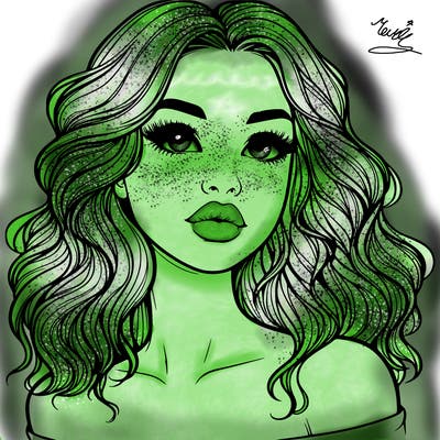 realistic girl with wavy hair and lips