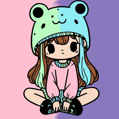 a girl wearing a frog hat and some frog socks