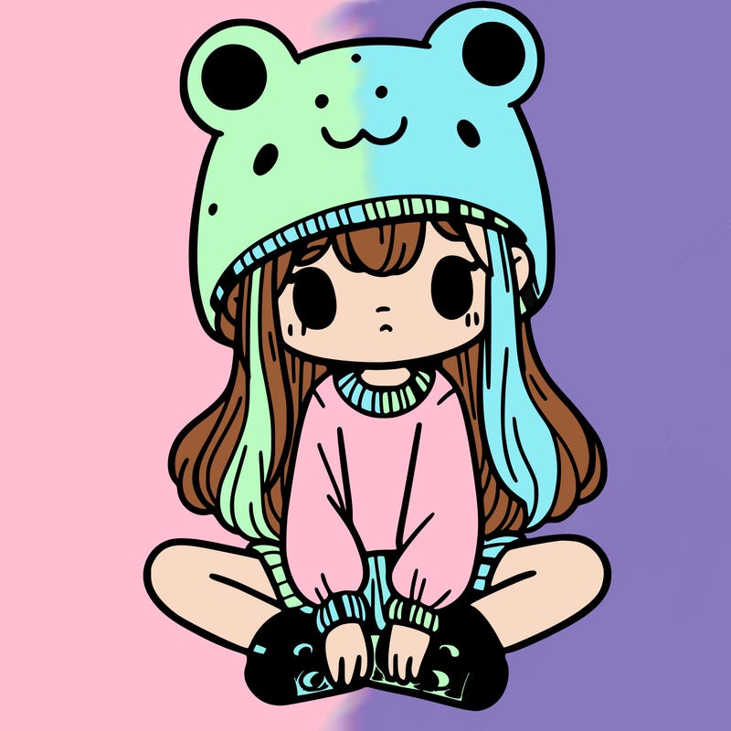 a girl wearing a frog hat and some frog socks