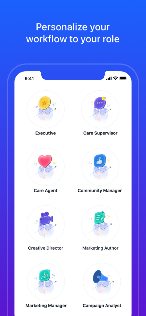Sprinklr app interface showing various enterprise roles for workflow personalization.