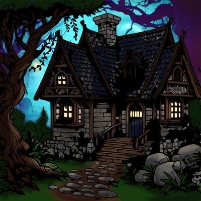 realistic mystical cottage