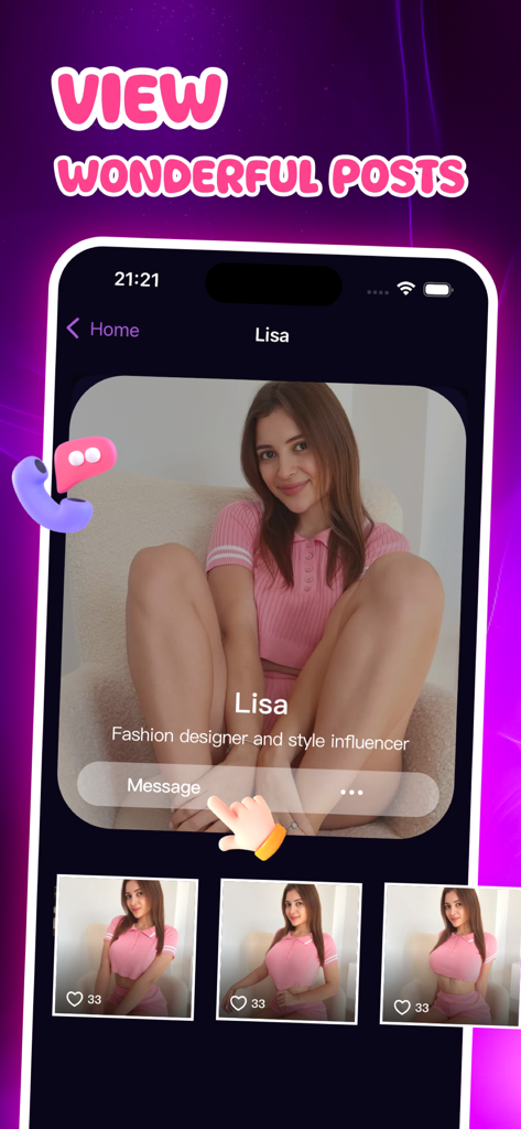 Paxa social media app interface displaying a fashion influencer profile with various photo posts.