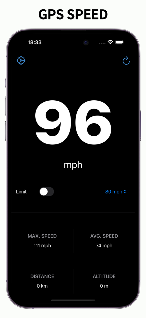 Speedometer GPS Speed Trackers - Digital speedometer display on iPhone showing speed altitude and distance metrics