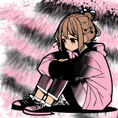 sad anime girl sitting alone
