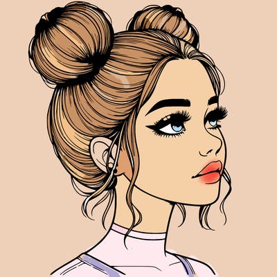 realistic girl with buns on the top of her head