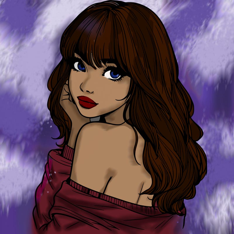 realistic girl with bangs looking over her shoulder