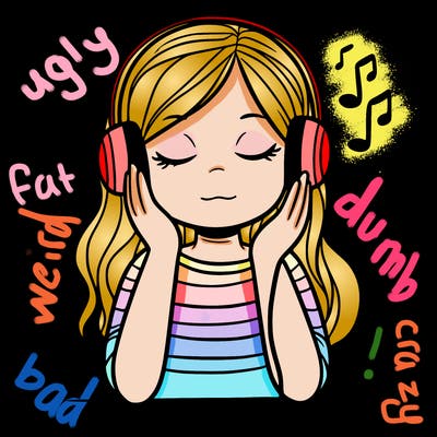 girl peacefully listening to music to block out hate comments