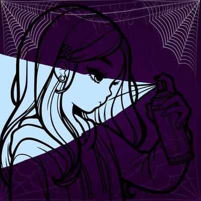 a realistic girl spray painting