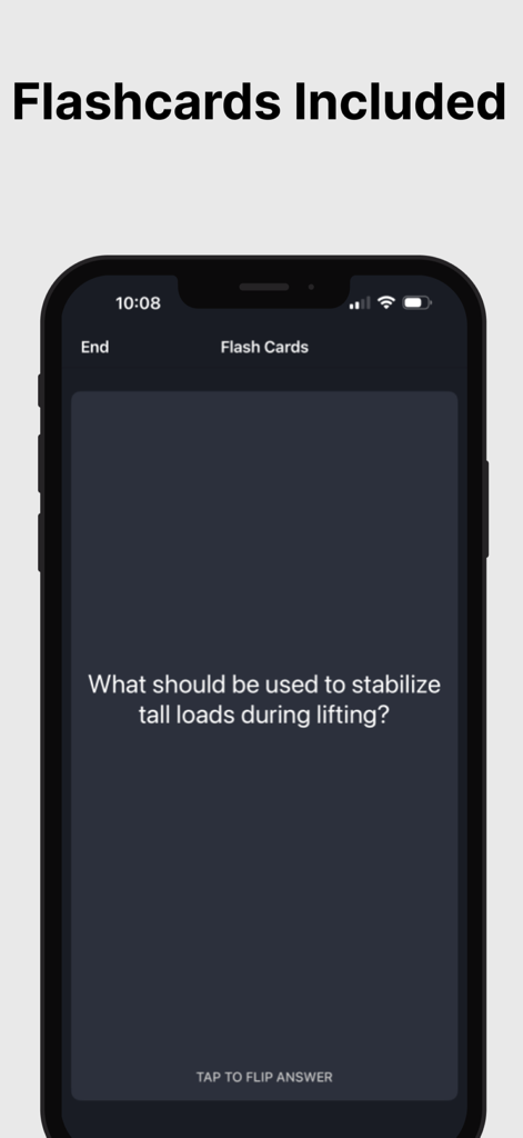 Forklift Theory Test 2025 - Forklift theory test mobile app interface displaying a practice flashcard question about safety