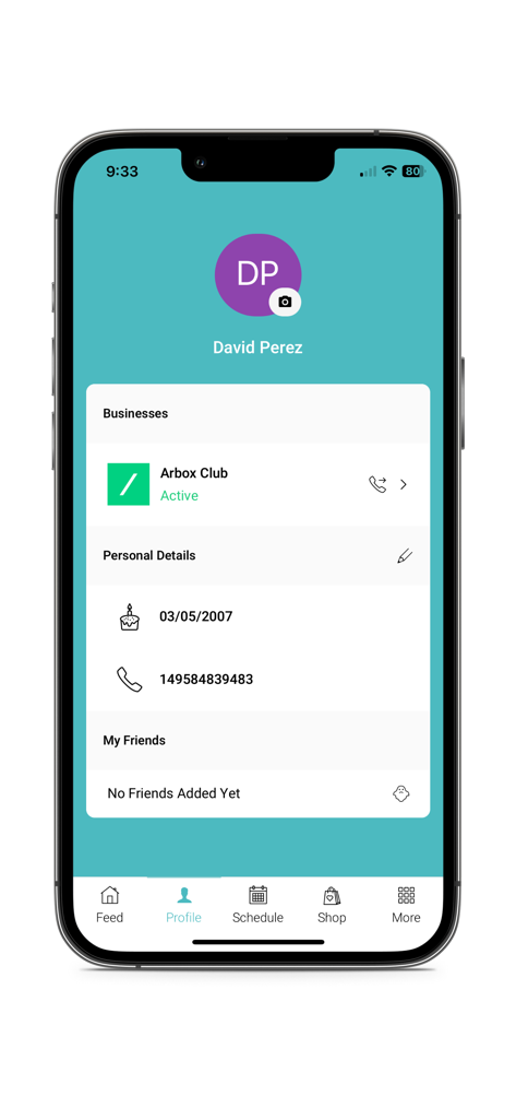 LOCKER ROOM TLV - Interfaz del perfil de usuario de la app LOCKER ROOM TLV mostrando el nombre del miembro, detalles personales y membresía activa del club