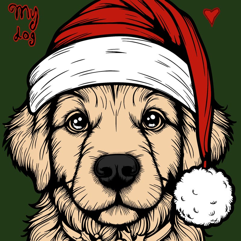 realistic dog with a christmas hat