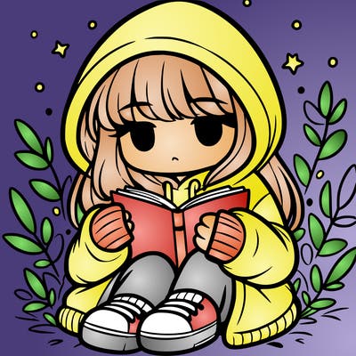 girl in oversized hoodie reading a book
