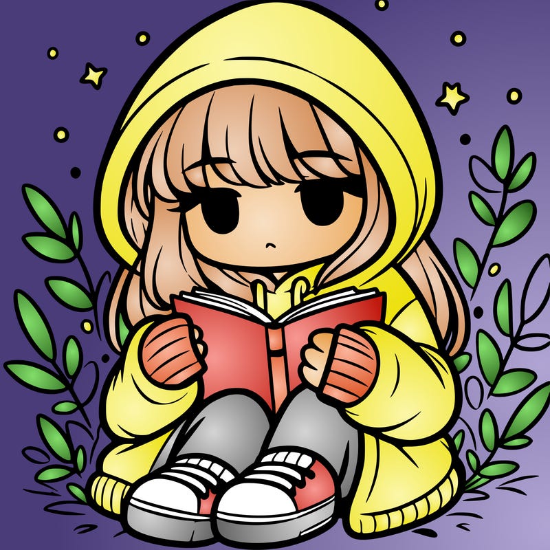 girl in oversized hoodie reading a book