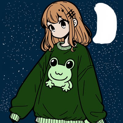 girl wearing frogging sweatshirt