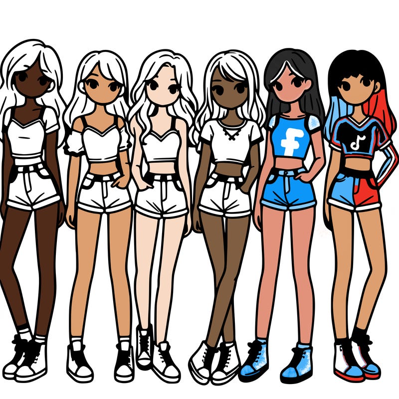 a group of girls wearing crop tops and shorts