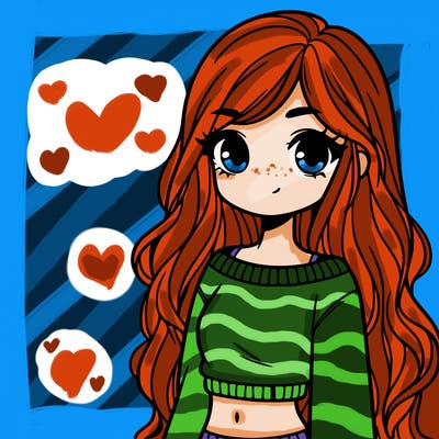 girl with long hair and a crop top with a sweater