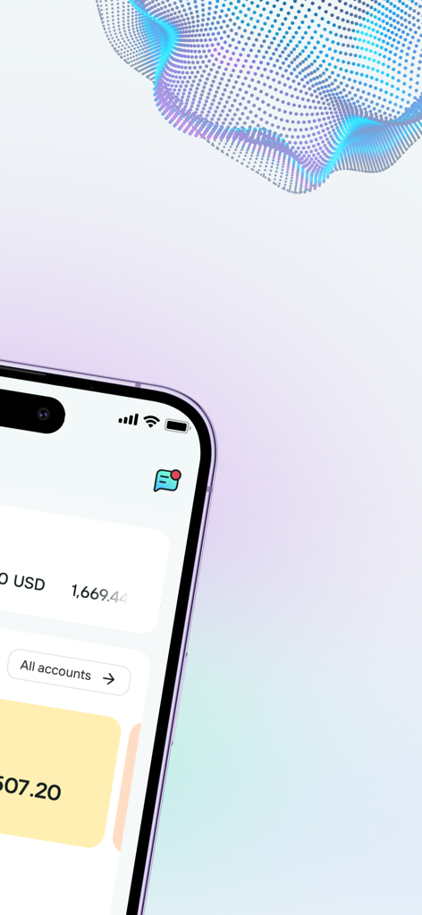 Unlimit - Pantalla de smartphone mostrando el panel de la aplicación Unlimit con múltiples cuentas de divisas