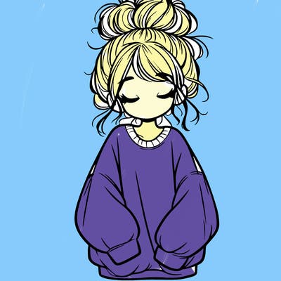 girl with baggy sweatshirt and messy bun