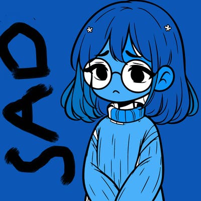 sad girl with glasses in a sweater
