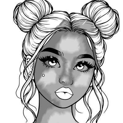 realistic girl with two buns on her hair and lips