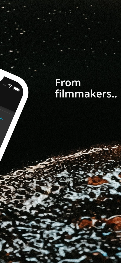 o/DAILIES - Introductory screen for o/DAILIES app featuring the text From filmmakers against a cinematic starry background