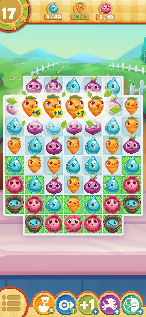 Farm Heroes Saga - Un tabellone di gioco rompicapo match tre con adorabili carote e cipolle cropsies in Farm Heroes Saga