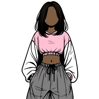 realistic girl faceless with baggy pants and a crop top