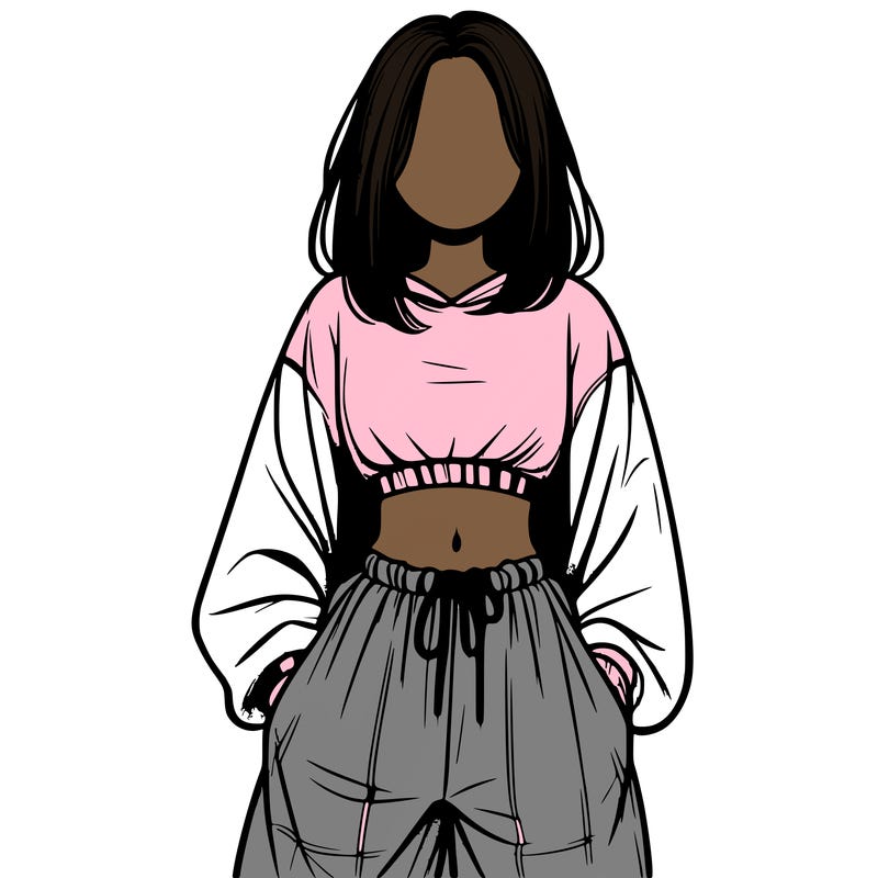 realistic girl faceless with baggy pants and a crop top