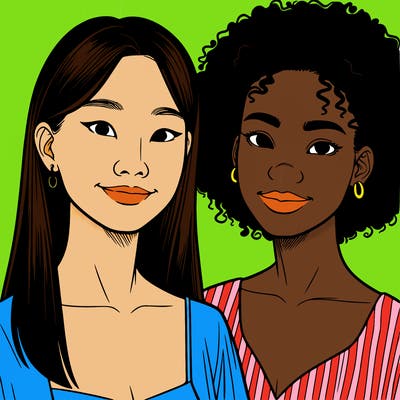 an asian woman and an afroamerican woman in a couple realistic