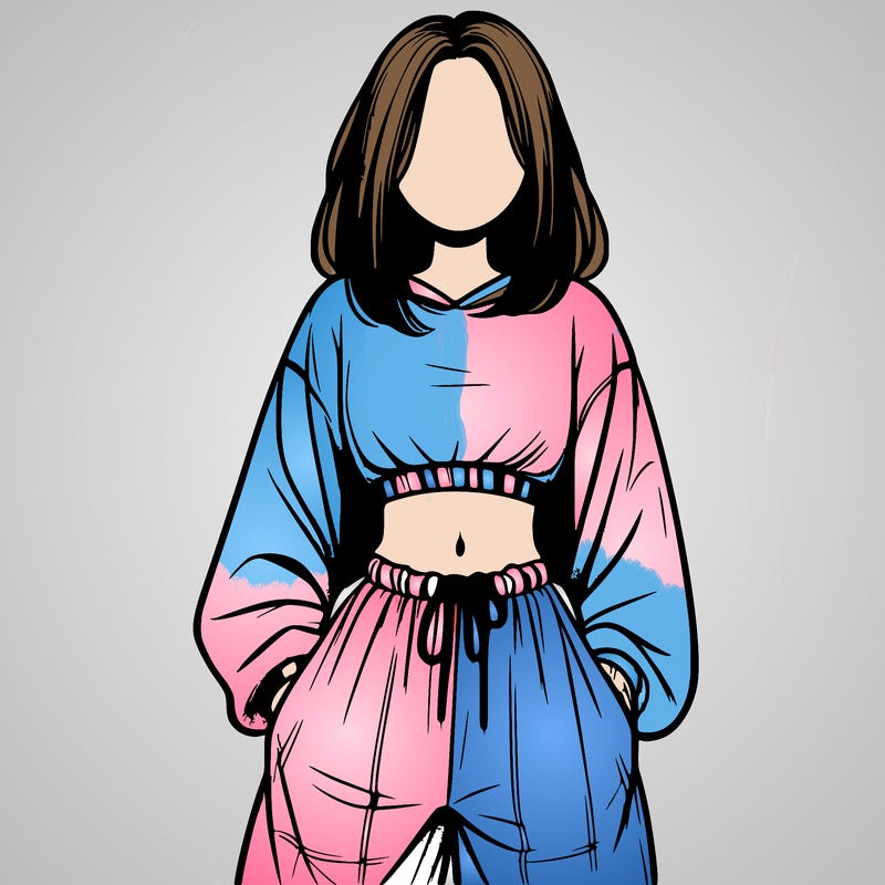 realistic girl faceless with baggy pants and a crop top