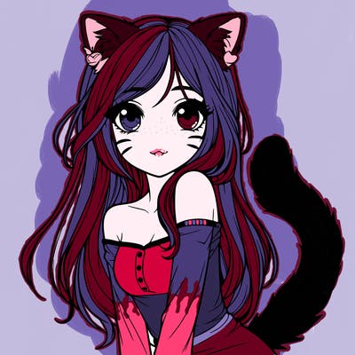 realistic girl with cat ears and tail