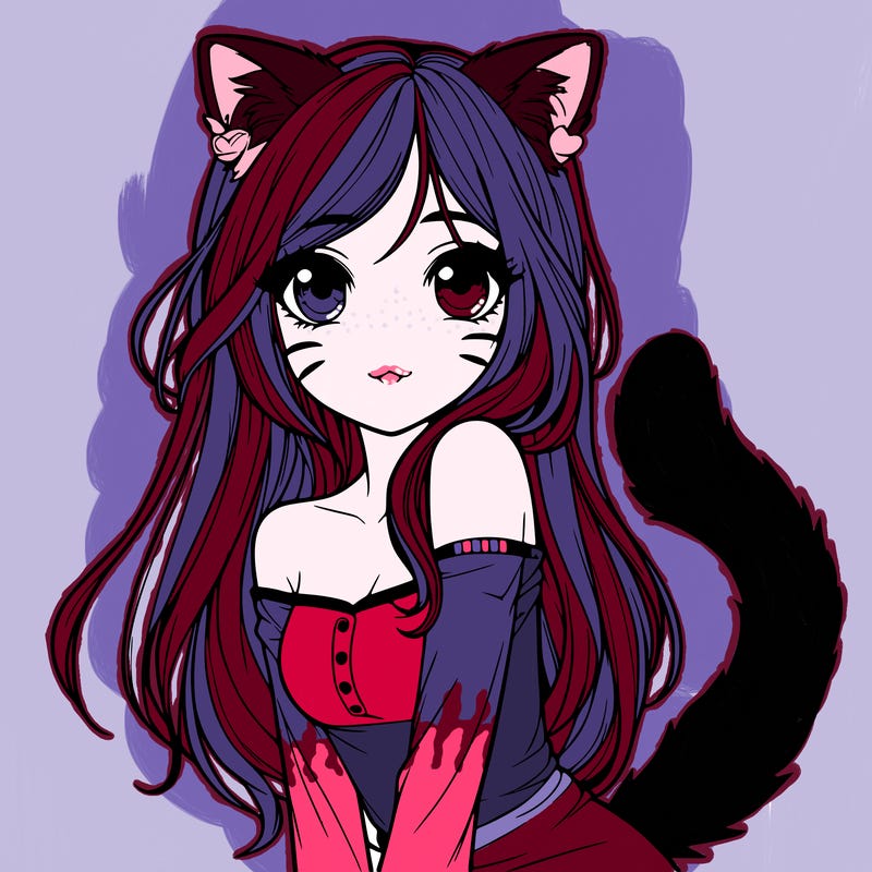 realistic girl with cat ears and tail