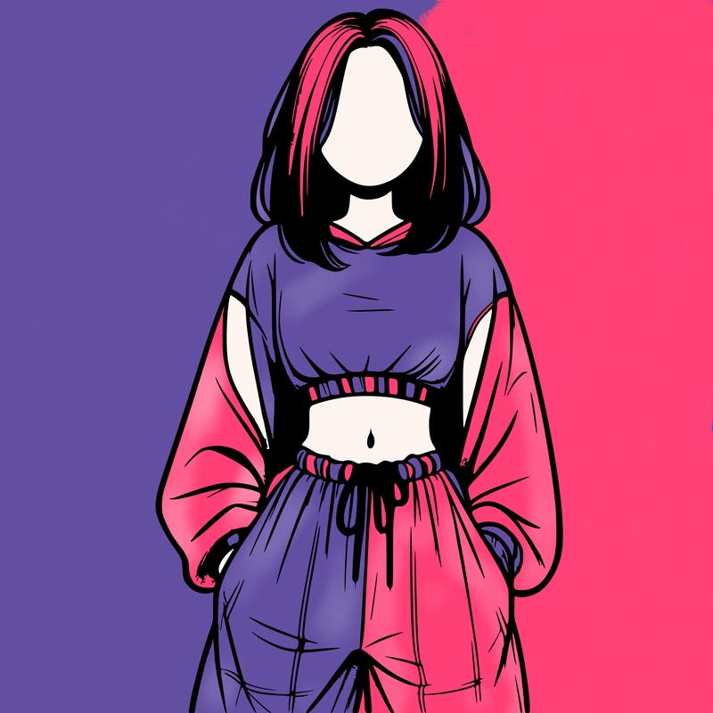 realistic girl faceless with baggy pants and a crop top