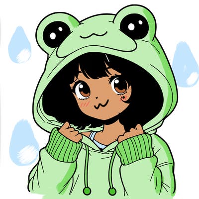 a cute teenage girl wearing a frog hoodie