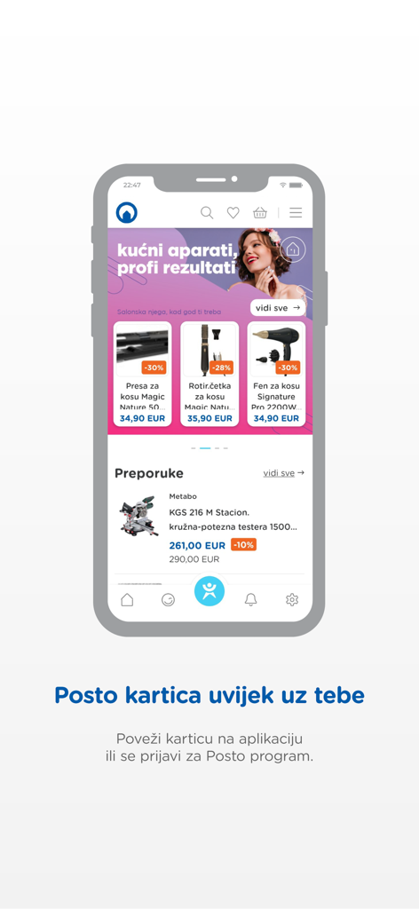Okov - Okov mobile app home screen displaying product discounts, hardware recommendations, and the Posto loyalty program information.