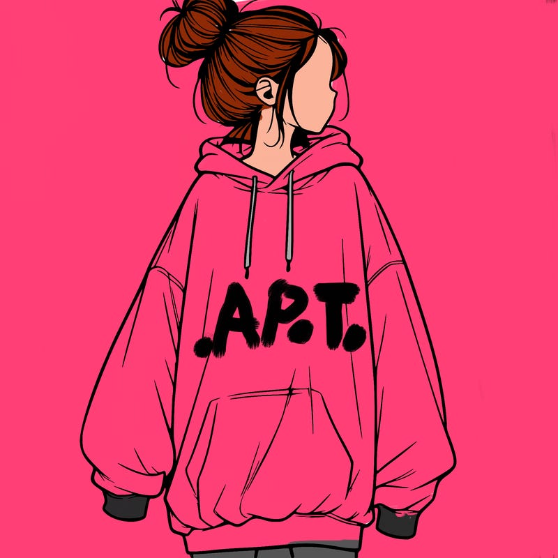 realistic girl with a oversized sweatshirt on and a bun