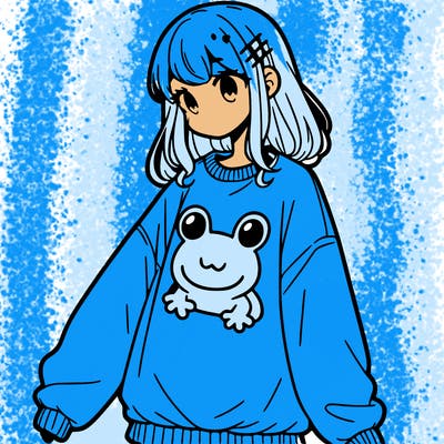 girl wearing frogging sweatshirt