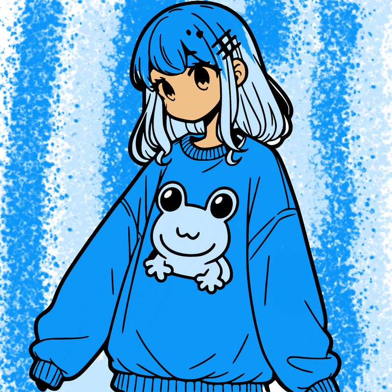 girl wearing frogging sweatshirt