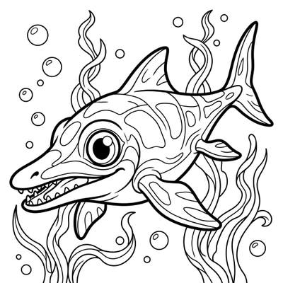 Meet our friendly Ophthalmosaurus, a fascinating Jurassic sea creature with big, curious eyes, ready for a colorful underwater adventure. This delightful coloring page, perfect for kids aged 4-8, offers balanced lines and fun details to spark creativity.
