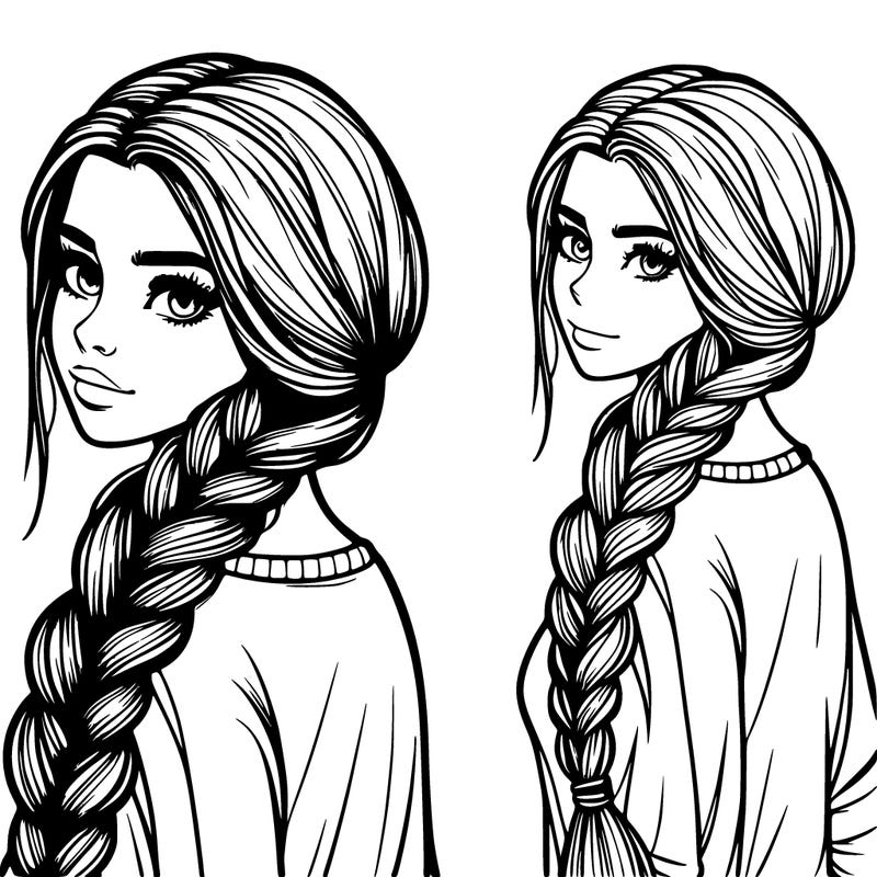 realistic girl with long braid over shoulder