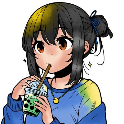 manga character drinking boba