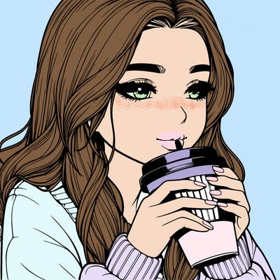 realistic girl drinking coffee