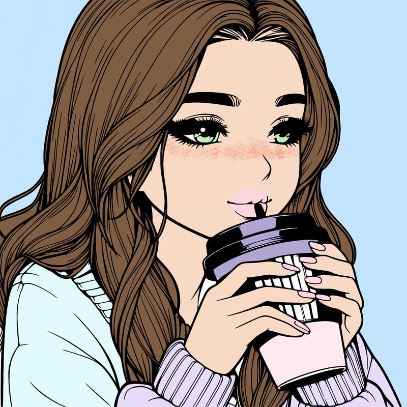 realistic girl drinking coffee