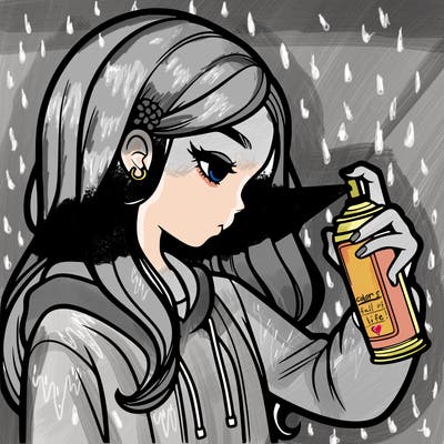 a realistic girl spray painting