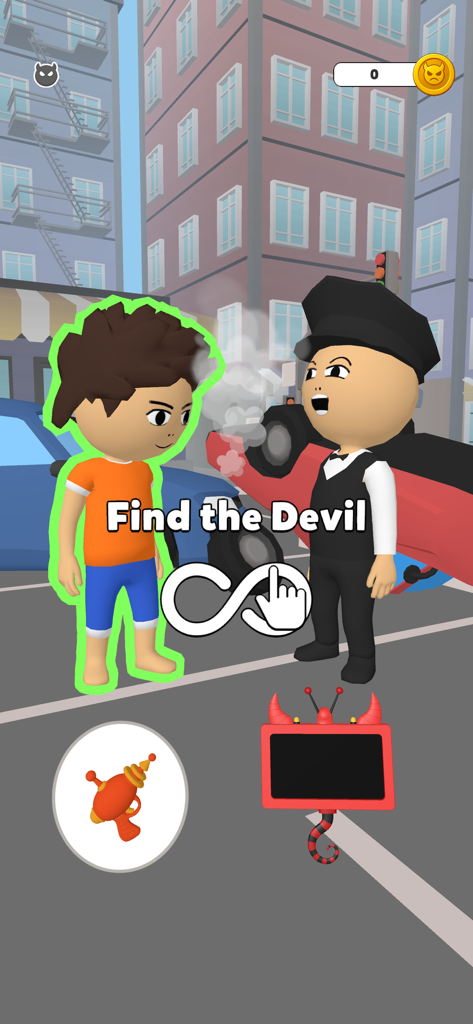 Find the Devil - Un personaje diablo oculto siendo identificado en el juego Encuentra al Diablo.