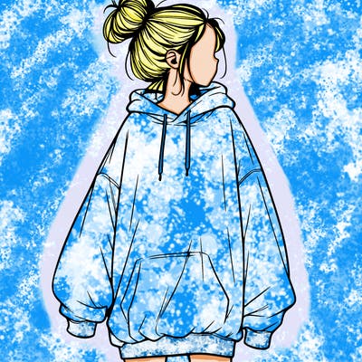 realistic girl with a oversized sweatshirt on and a bun