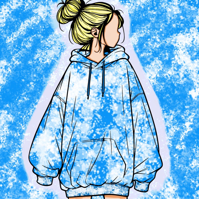 realistic girl with a oversized sweatshirt on and a bun