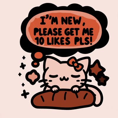 kitty taking a nap dream talking and saying "i'm new, please get me at least 10 likes pls!!"