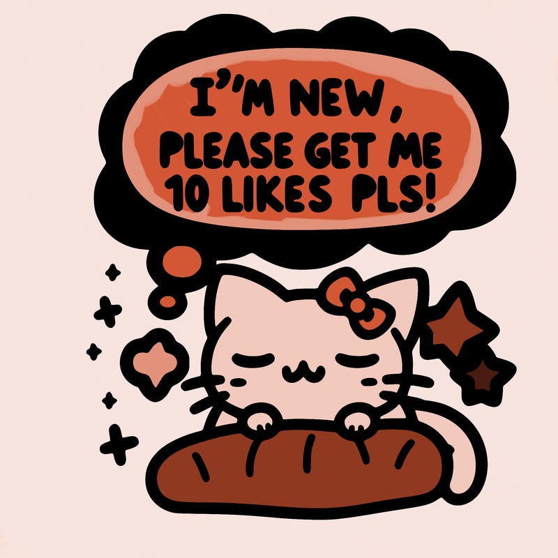 kitty taking a nap dream talking and saying "i'm new, please get me at least 10 likes pls!!"