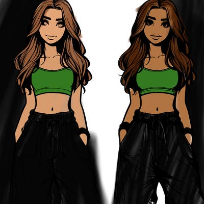 realistic girl with baggy pants and a crop top